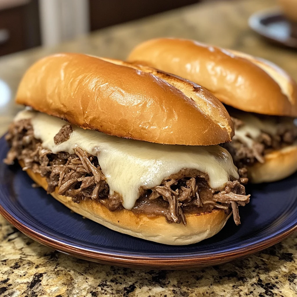 Slow Cooker Ground Beef French Dip Sandwiches