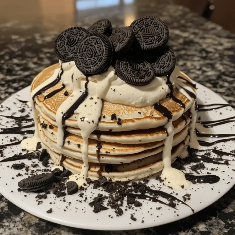 Oreo Pancakes with Cream Cheese Drizzle