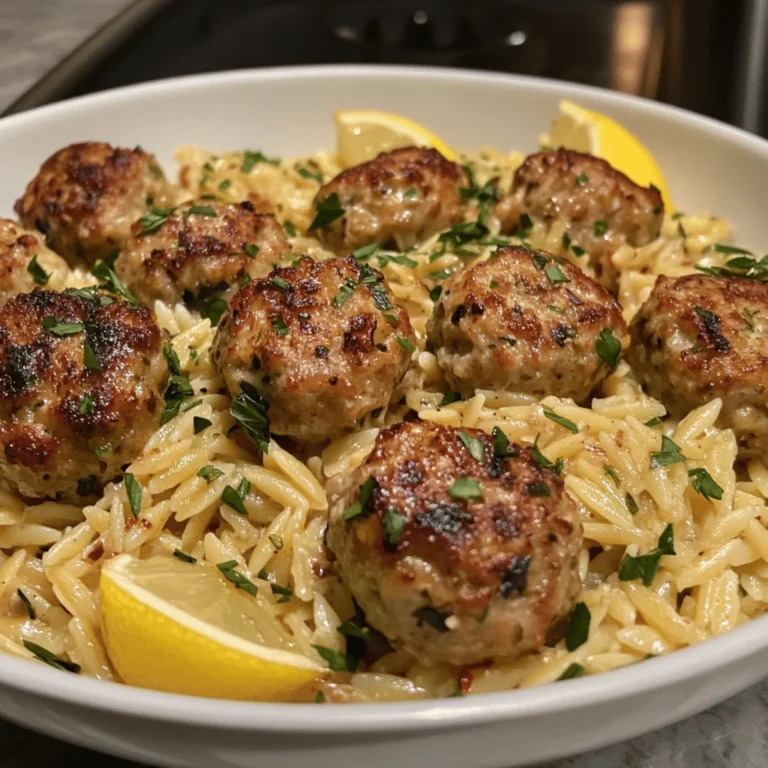Greek Chicken Meatballs with Lemon Orzo