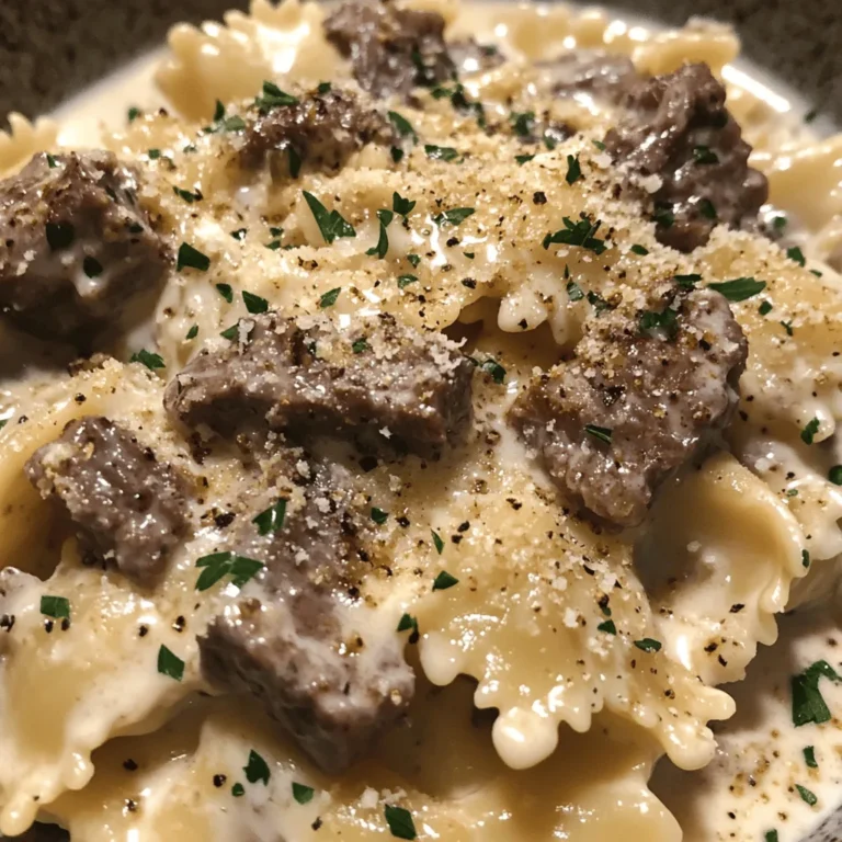 Creamy Parmesan Garlic Beef Bowtie Pasta